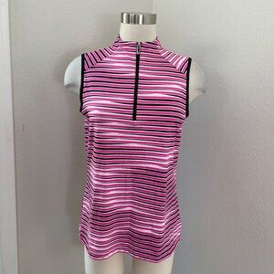 Tail White Label Womens Medium Pink Black Striped Sleeveless Zip Up Golf Top